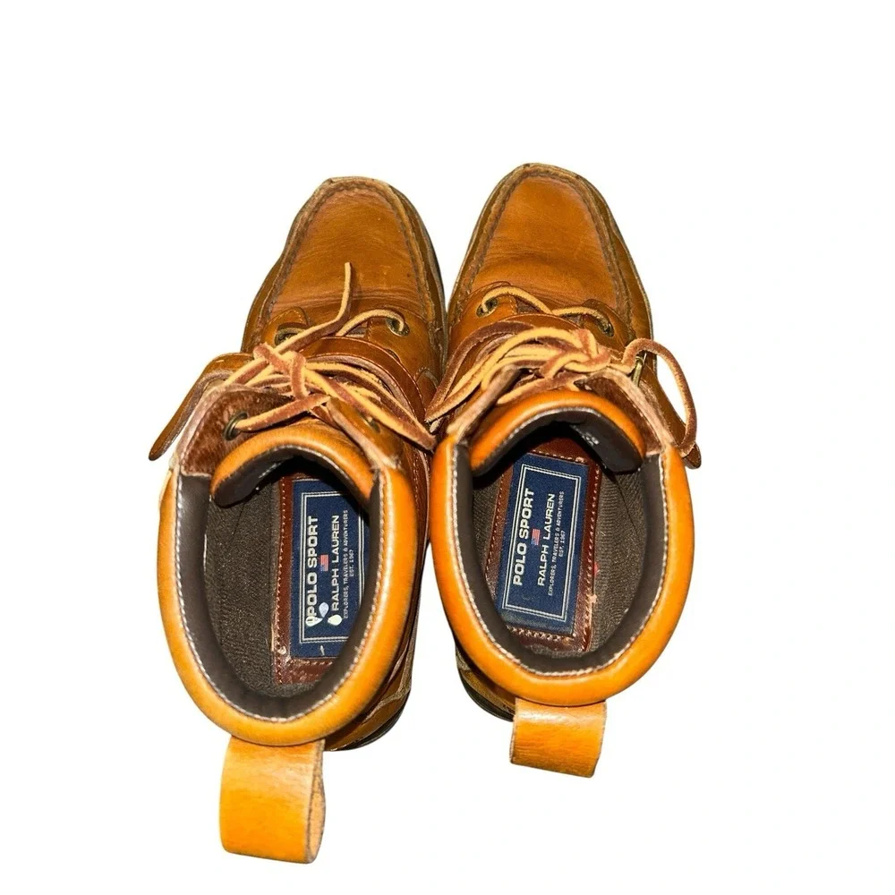 Vintage Mens Polo Ralph Lauren Polo Sport Boots Brown Black Buckle Strap Size 7B - Picture 4 of 7